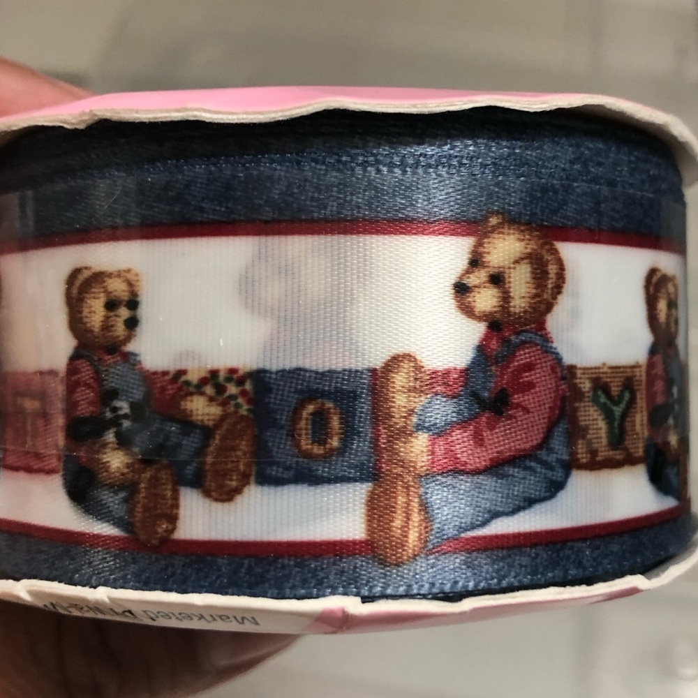 vtg 90s Teddy Bear Blue Ribbon